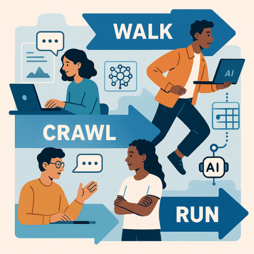A "crawl, walk, run" approach to driving adoption:  A good first operational milestone would be for your teams to master prompting. I would also encourage forming community groups to share learnings and best practices. Consider inviting prompting experts from your or your investors' networks to share their best practices and accelerate learning.  Your teams will then be able to identify repetition patterns when using the LLMs, know which ones work best for each use case, and explore automation solutions using AI agents for their workflows.  The third stage could be called the "copilot" stage, where the teams embed the AI agents as integral members of their teams, albeit at an intern level and needing supervision. That's as advanced as it can pragmatically be at the time I'm writing this article.  Profitable Growth by JP Durrios